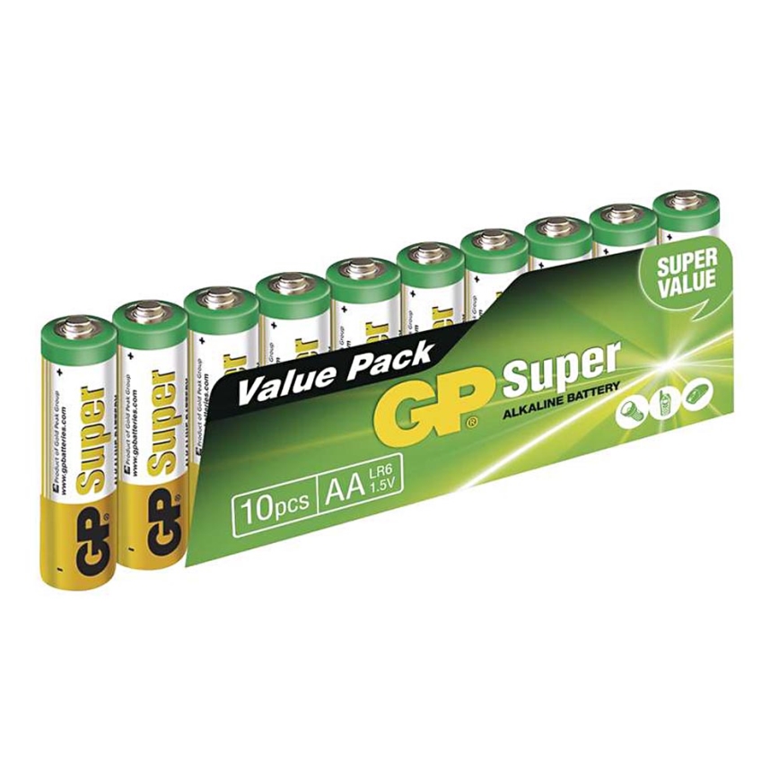 10 Stück mit Alkalibatterien AA GP SUPER 1,5V