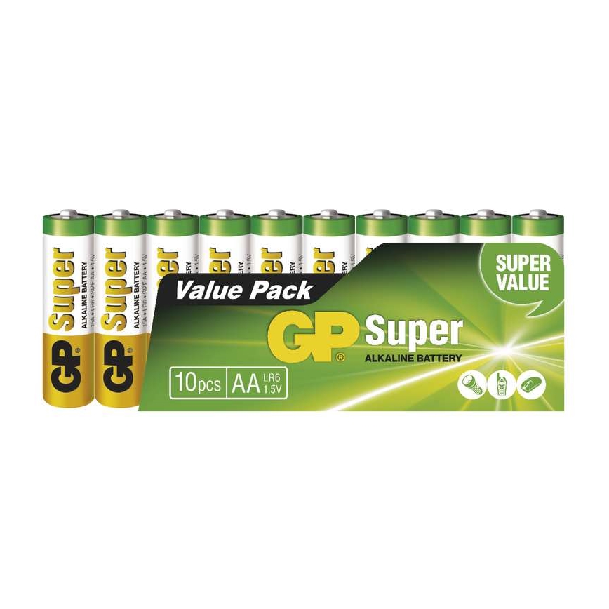 10 Stück mit Alkalibatterien AA GP SUPER 1,5V
