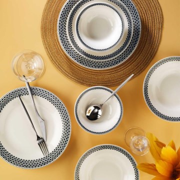 12-teiliges Ess-Set aus Porzellan, weiß/schwarz