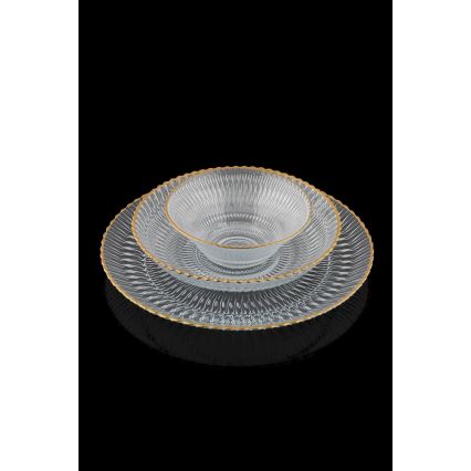 12-teiliges Ess-Set, transparent/goldfarben, aus Glas