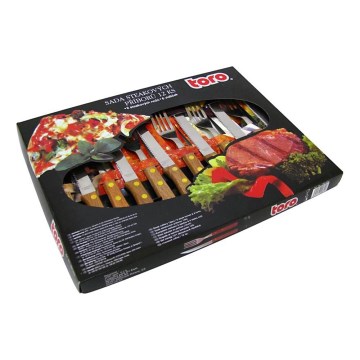 12-teiliges Steakbesteck-Set aus Edelstahl/Holz