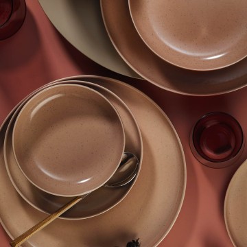 16-teiliges Geschirrset braun/beige/Porzellan