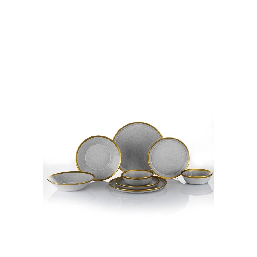 16-teiliges Geschirrset, grau/gold/Porzellan