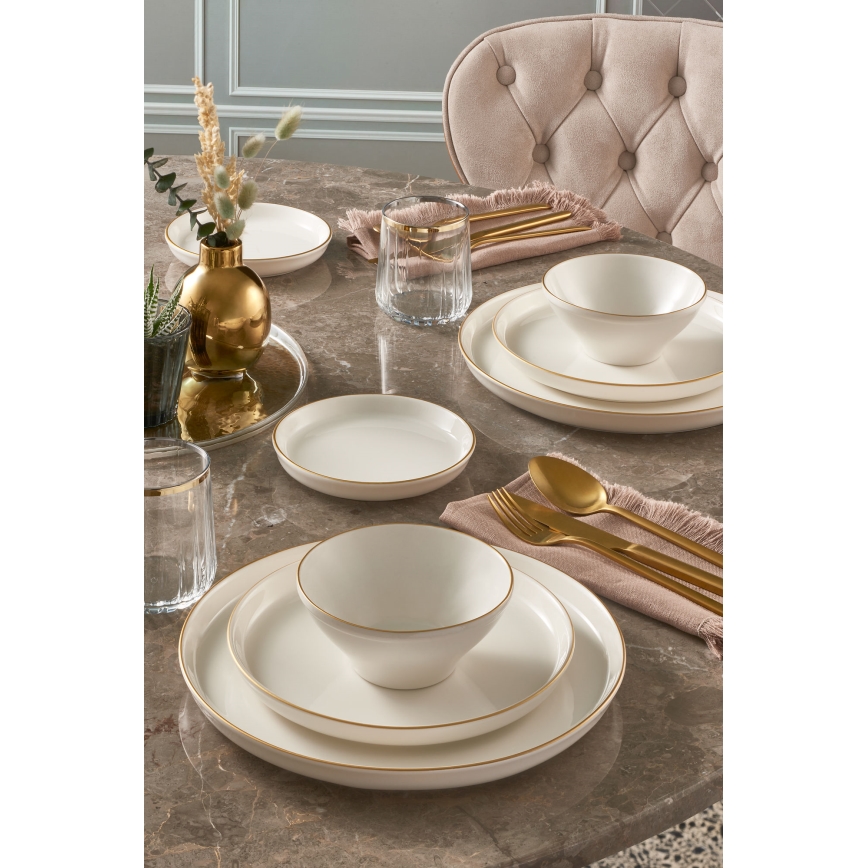 16-teiliges Tafelservice, beige/gold, Porzellan