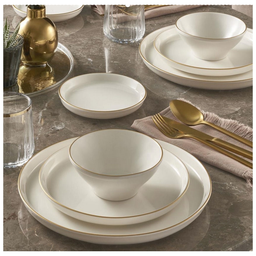 16-teiliges Tafelservice, beige/gold, Porzellan
