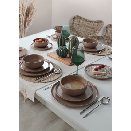 18-teiliges Essgeschirr-Set, braun/Keramik