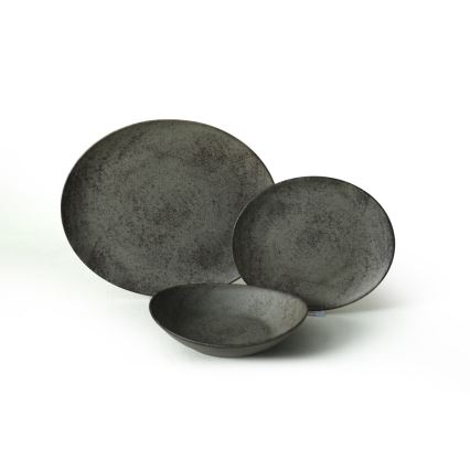 18-teiliges Geschirrset, Anthrazit/Grün, aus Steingut