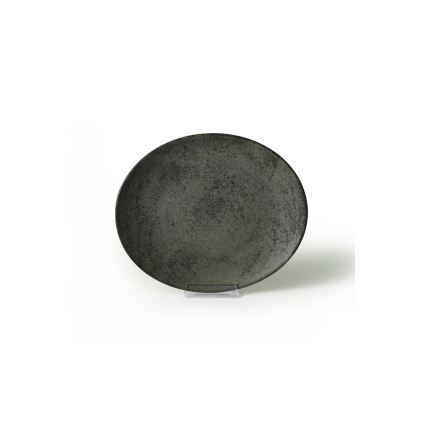 18-teiliges Geschirrset, Anthrazit/Grün, aus Steingut