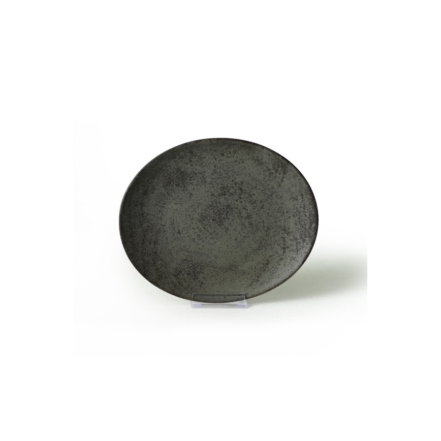 18-teiliges Geschirrset, Anthrazit/Grün, aus Steingut