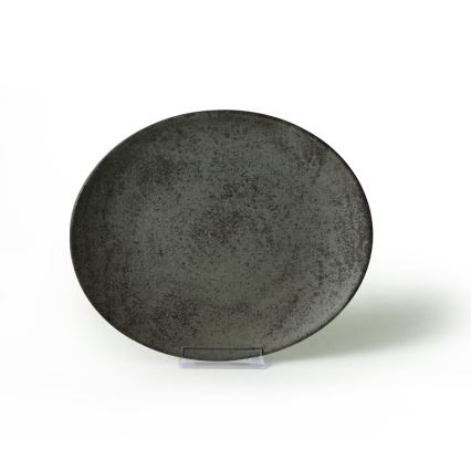 18-teiliges Geschirrset, Anthrazit/Grün, aus Steingut