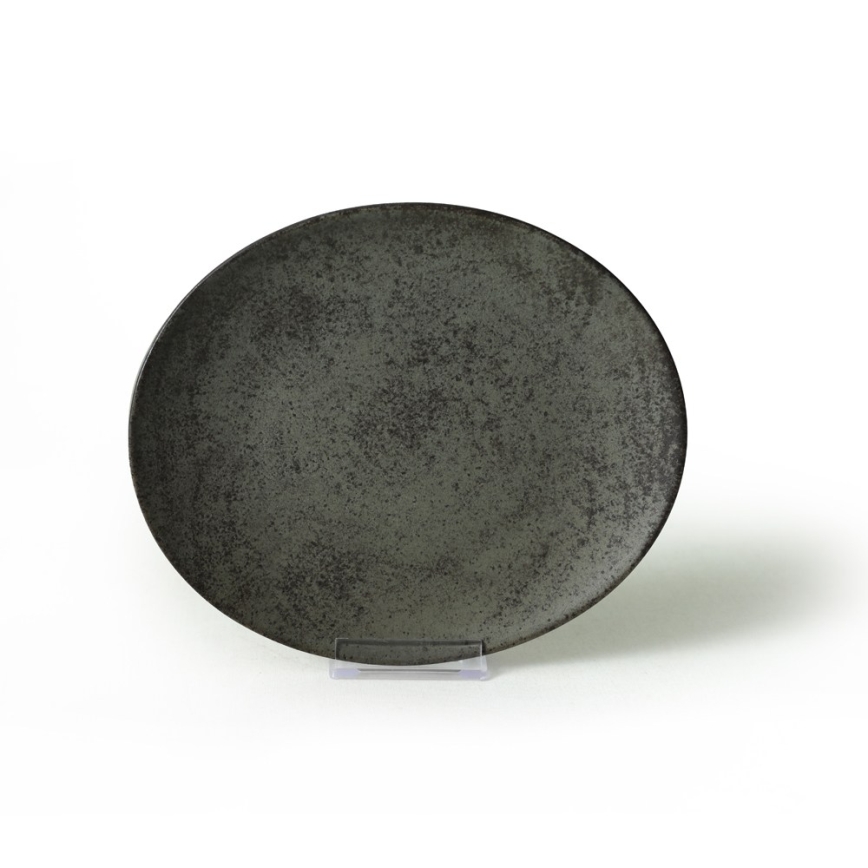 18-teiliges Geschirrset, Anthrazit/Grün, aus Steingut