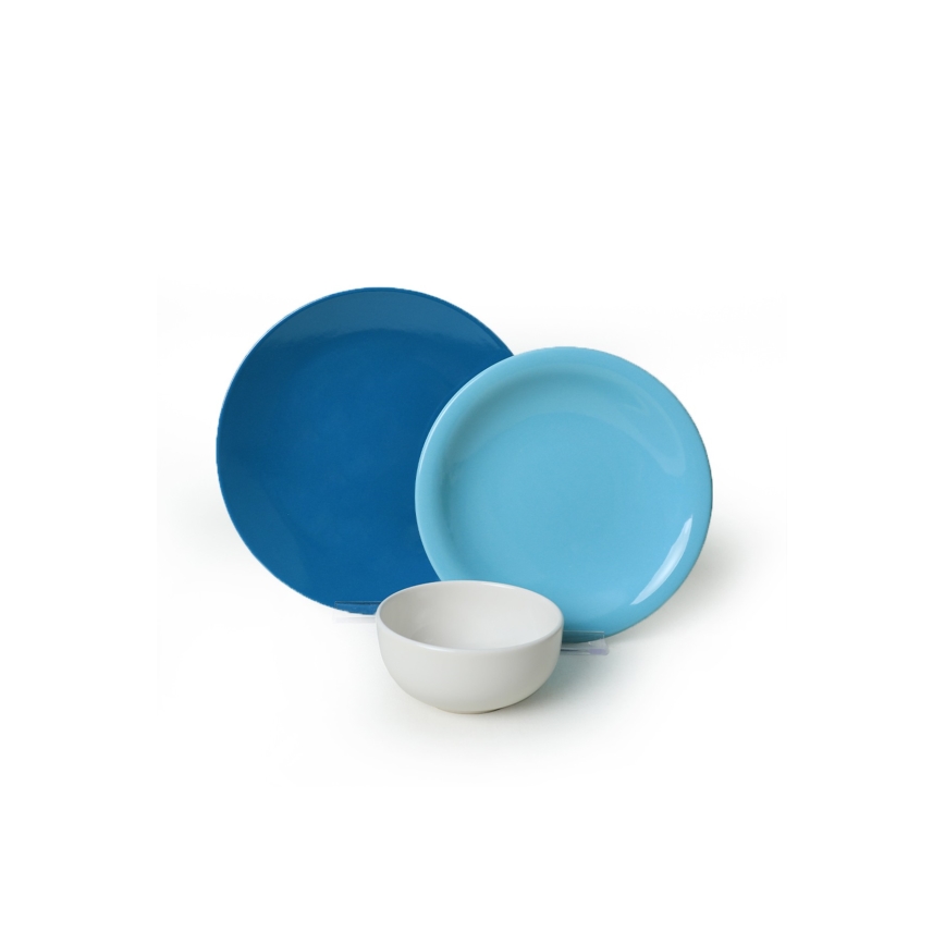 18-teiliges Geschirrset aus Keramik, blau/weiß