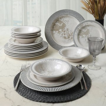 18-teiliges Geschirrset grau/creme/Keramik