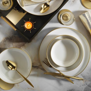 18-teiliges Porzellan-Geschirrset, beige/gold