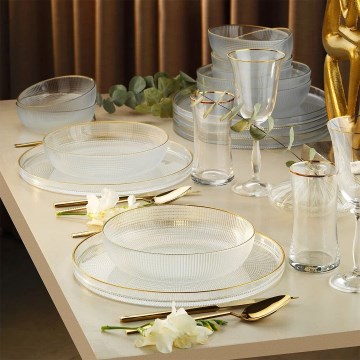 18-teiliges Set aus Glas, transparent/gold