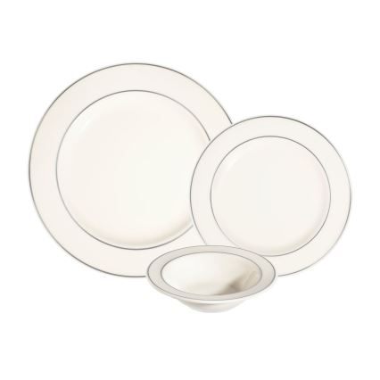 18-teiliges Tafelservice creme/silber/Porzellan