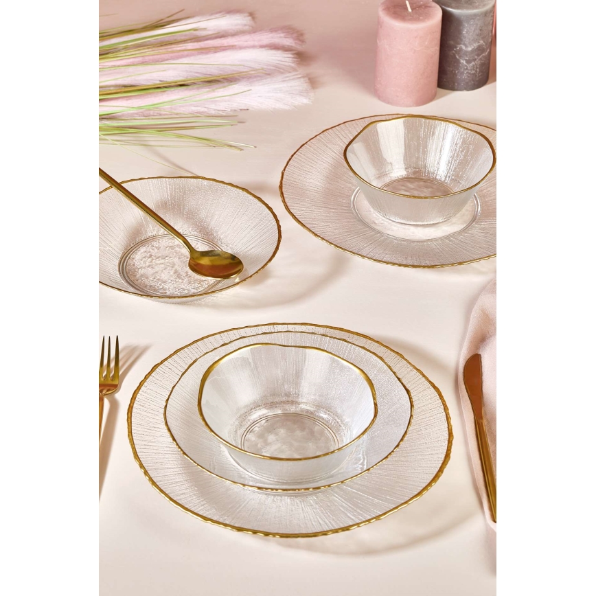 18-teiliges Tafelservice transparent/goldfarben/Glas