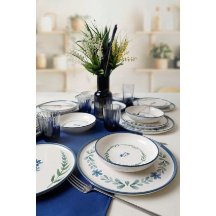 18-teiliges Tafelservice, weiß/blau/grün, Keramik