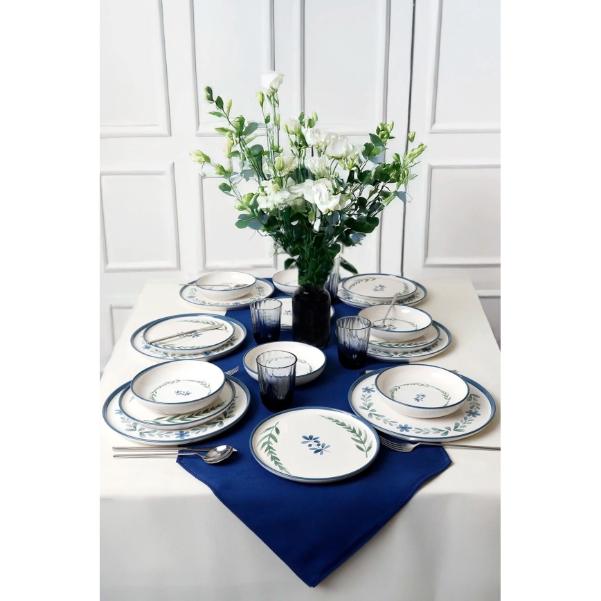 18-teiliges Tafelservice, weiß/blau/grün, Keramik