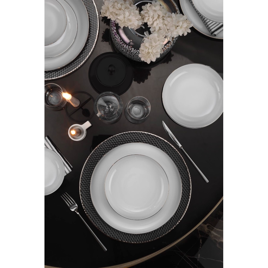 18-teiliges Tafelservice, weiß/silber, Porzellan