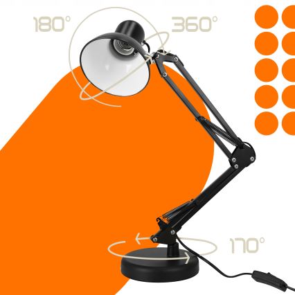 2-in-1 Tischlampe mit Clip, 1xE27/60W/230V, schwarz
