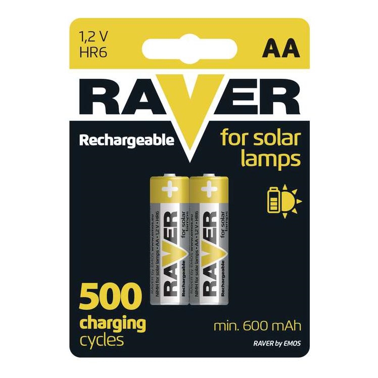 2 Stk. wiederbeladbare Batterien AA RAVER NiMH/1,2V/600 mAh