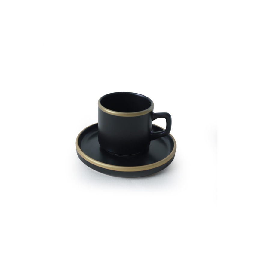 20-teiliges Tafelservice in Schwarz/Gold aus Steingut