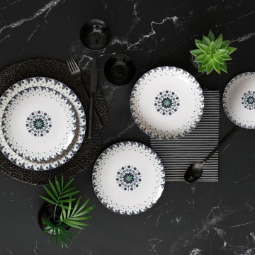 24 Stk. Geschirrset weiß/blau/Porzellan