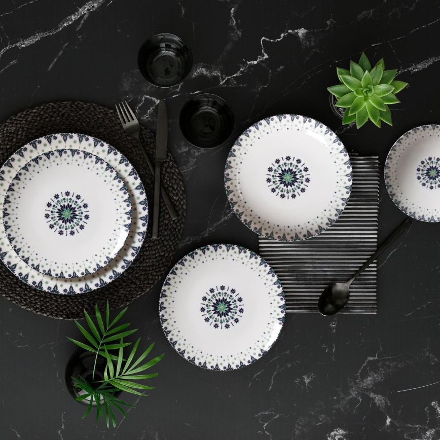 24 Stk. Geschirrset weiß/blau/Porzellan