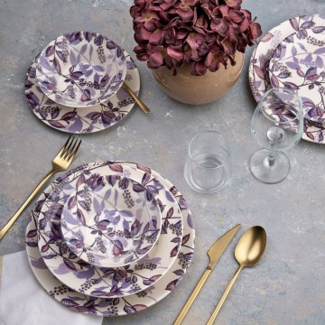 24-teiliges Essgeschirr in Violett aus Keramik
