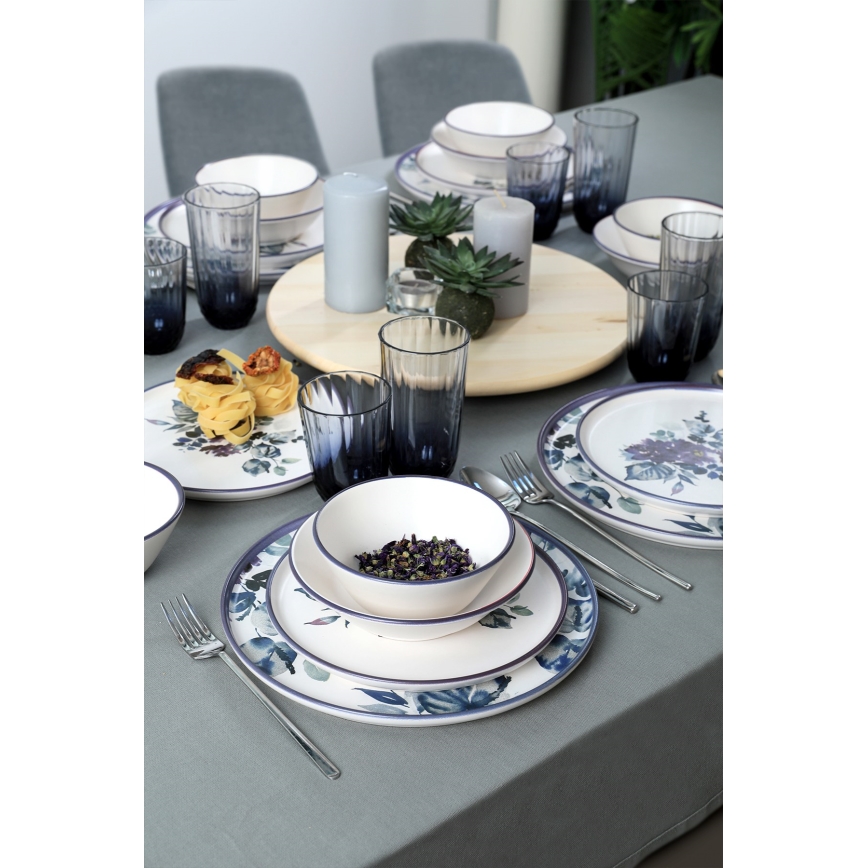 24-teiliges Essgeschirr-Set, weiß/blau, Keramik