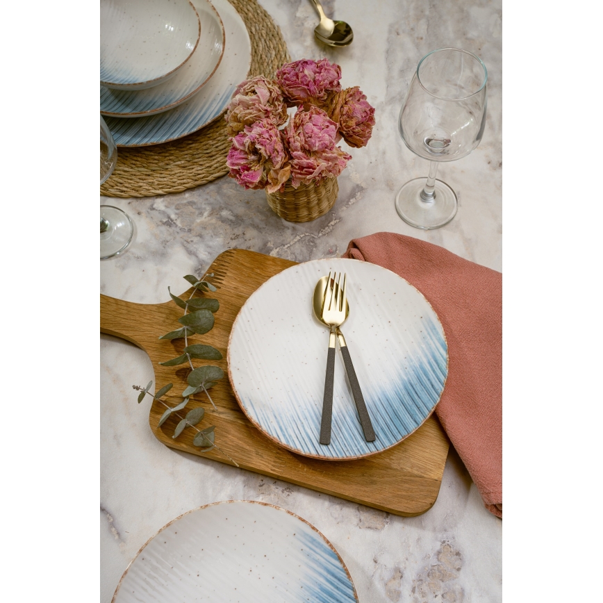 24-teiliges Essgeschirr-Set, weiß/blau, Porzellan