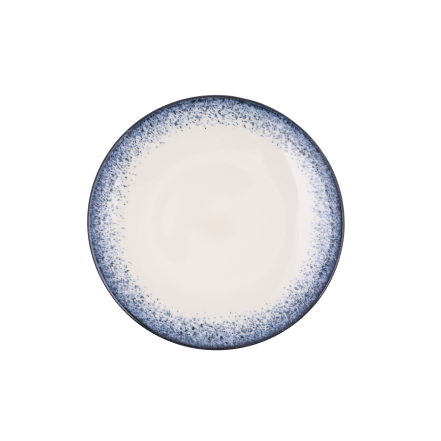 24-teiliges Essservice aus Porzellan, weiß/blau