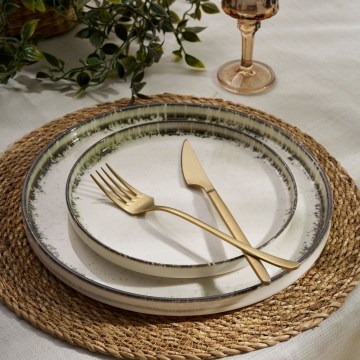 24-teiliges Essservice aus Porzellan, weiß/braun