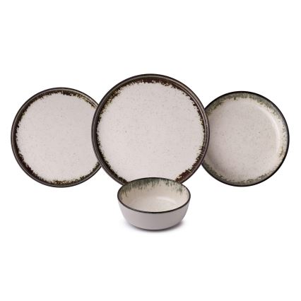 24-teiliges Essservice aus Porzellan, weiß/braun