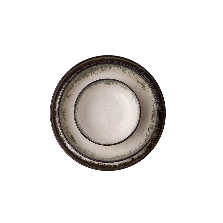 24-teiliges Essservice aus Porzellan, weiß/braun