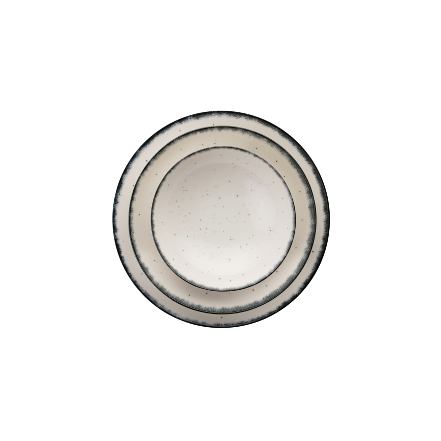 24-teiliges Essservice aus Porzellan, Weiß/Schwarz