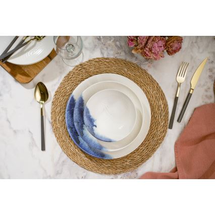 24-teiliges Essservice weiß/blau/Porzellan