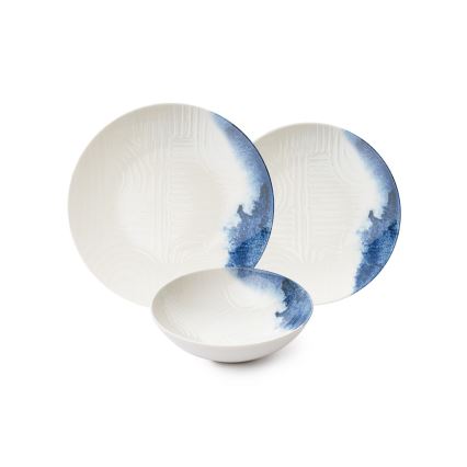 24-teiliges Essservice weiß/blau/Porzellan