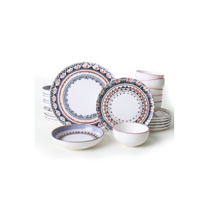 24-teiliges, farbenfrohes Geschirrset aus Steinzeug