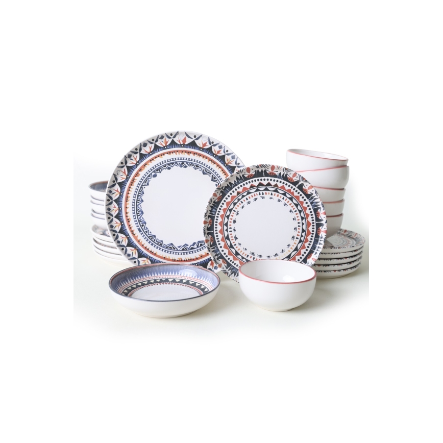 24-teiliges, farbenfrohes Geschirrset aus Steinzeug