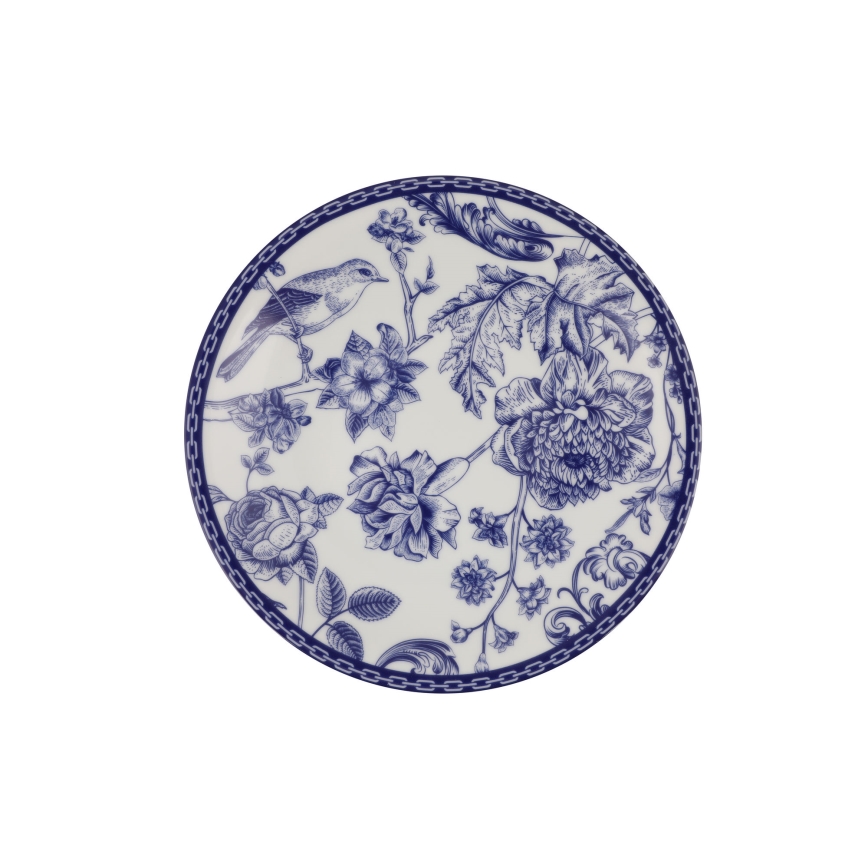 24-teiliges Geschirrset aus Porzellan, weiß/blau