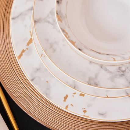 24-teiliges Geschirrset aus Porzellan, weiß/grau