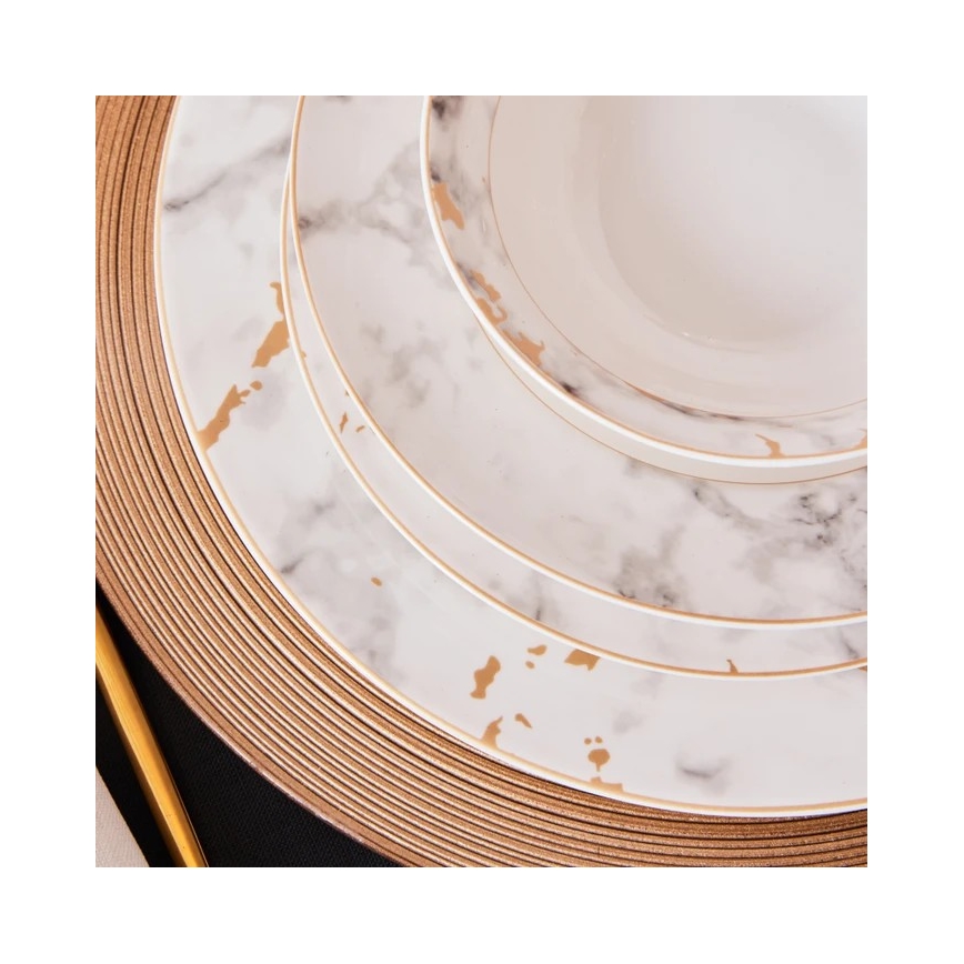 24-teiliges Geschirrset aus Porzellan, weiß/grau