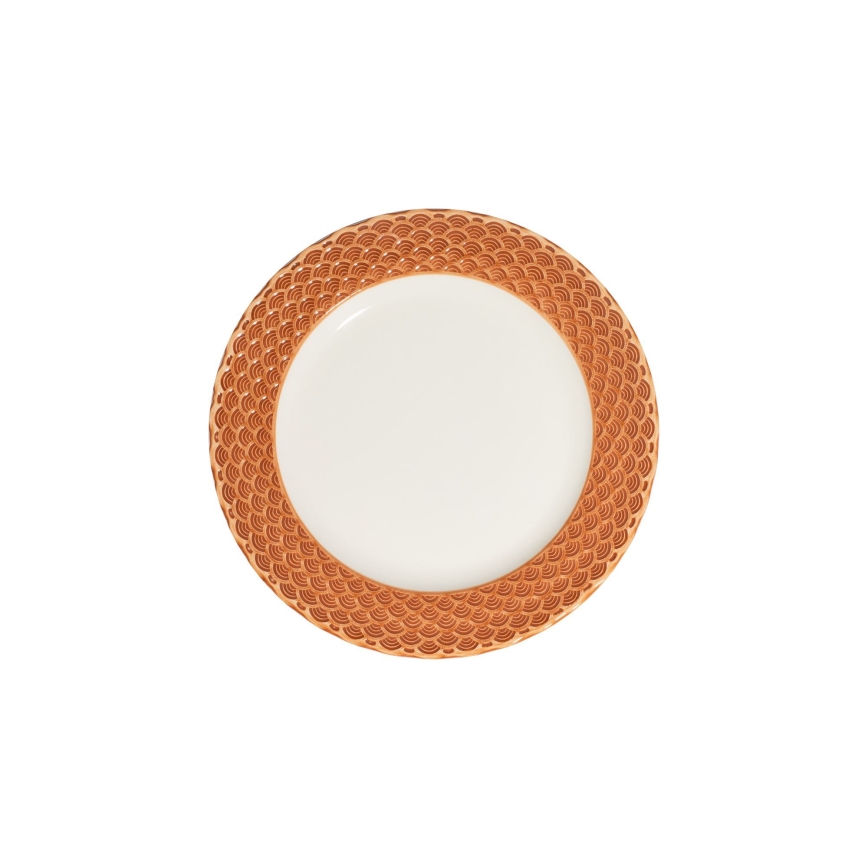 24-teiliges Geschirrset aus Porzellan, weiß/orange