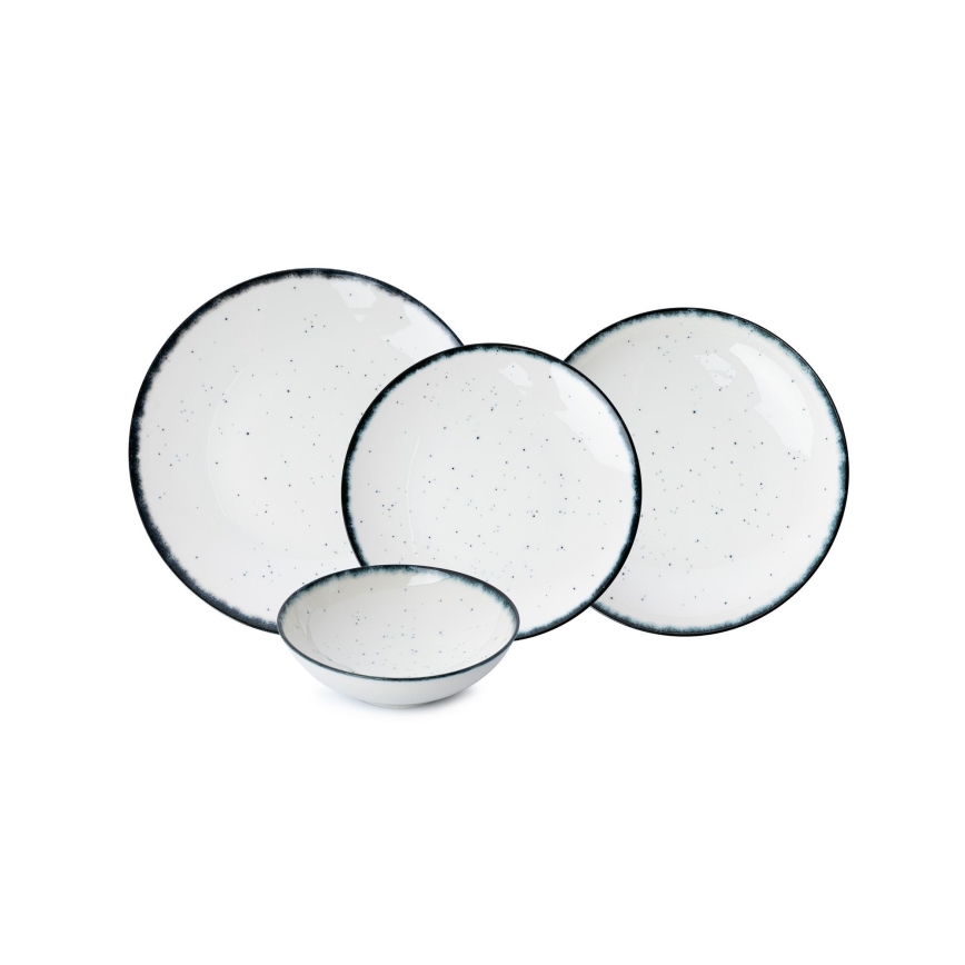 24-teiliges Geschirrset aus Porzellan, weiß/schwarz