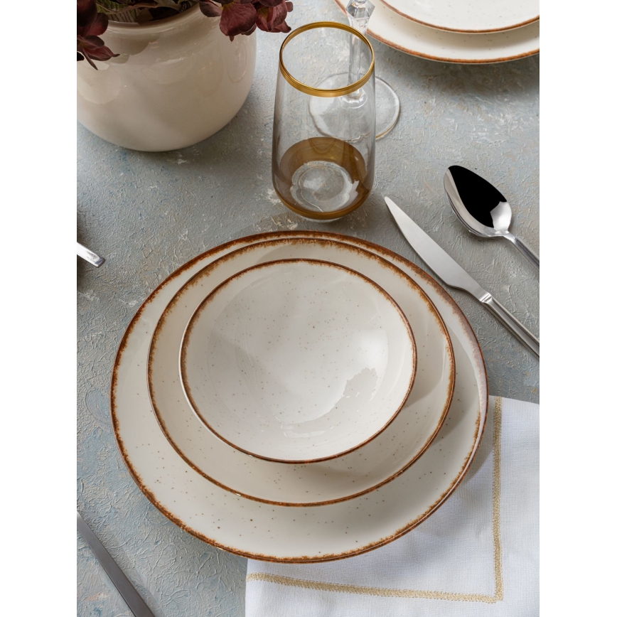 24-teiliges Geschirrset beige/braun/Porzellan