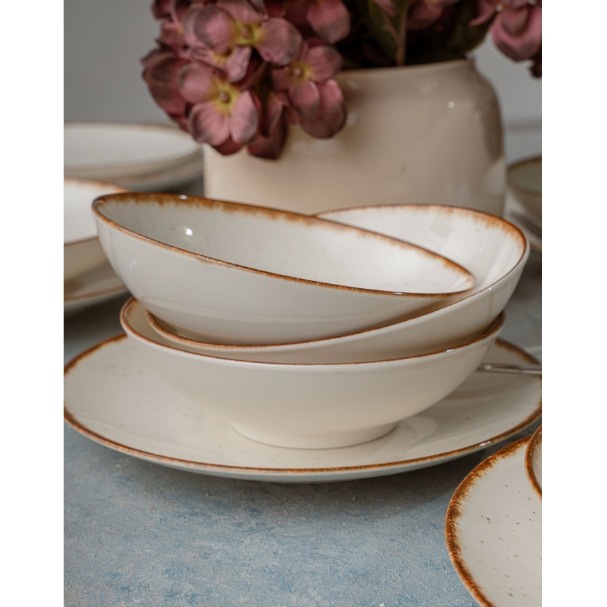 24-teiliges Geschirrset beige/braun/Porzellan