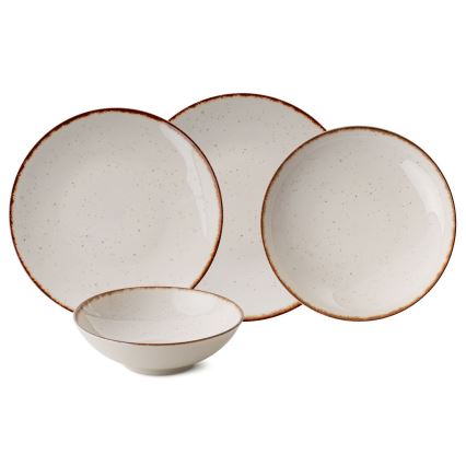 24-teiliges Geschirrset beige/braun/Porzellan
