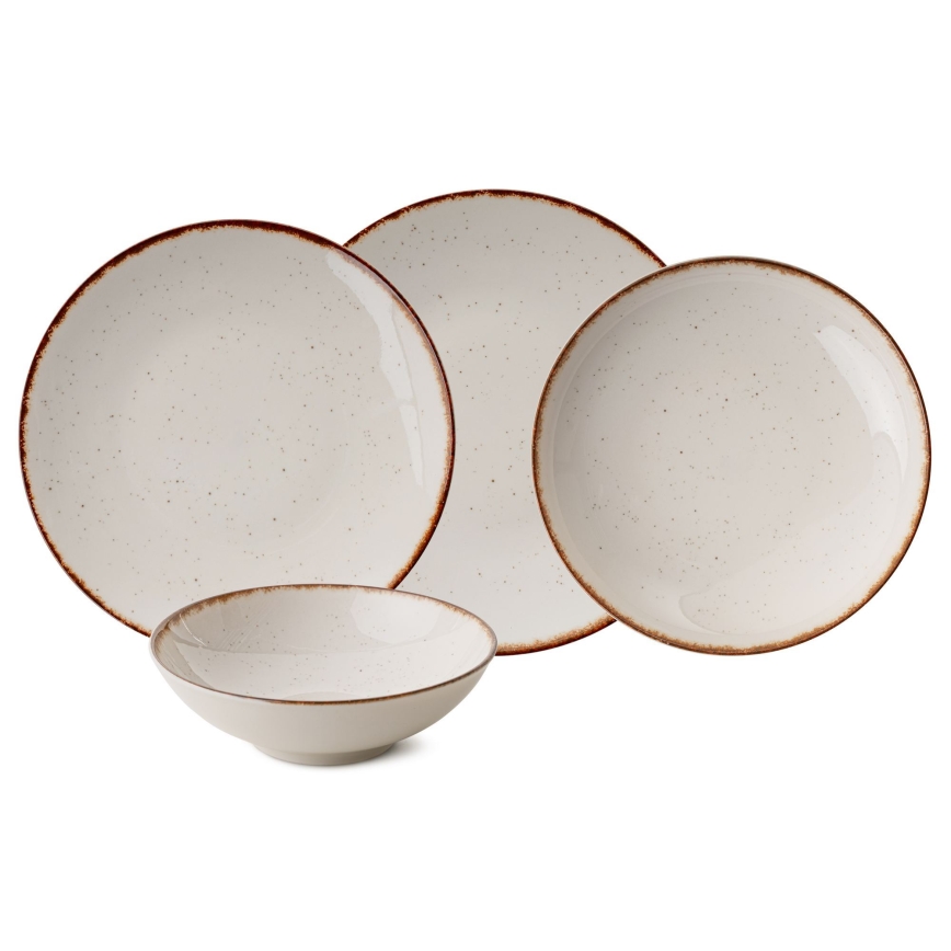24-teiliges Geschirrset beige/braun/Porzellan